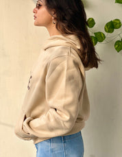 Beige Rare Pure Cotton Hoodie, Unisex